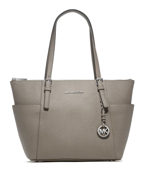 michael kors jet set pearl grey saffiano leather medium tote|Michael Kors jet set.